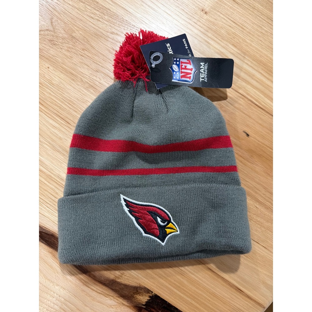Arizona Cardinals Fanatics NFL Grey Red Striped Pom Cuffed Beanie Hat 188B-919A